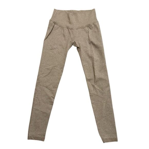 No Brand Pants - Beige Tan Ribbed Athletic Leggings Athleisure